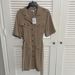 Beige Button-Up Shirt Dress